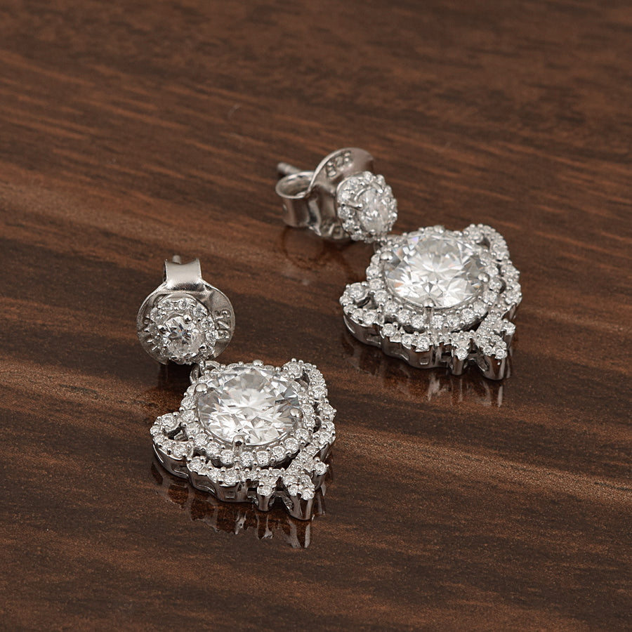 Moissanite Round Vintage Scroll Design Earring - Sterling Silver