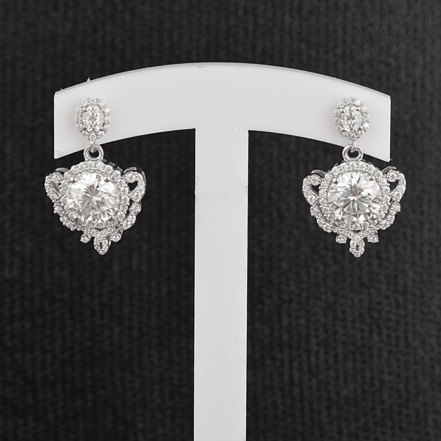 Moissanite Round Vintage Scroll Design Earring - Sterling Silver