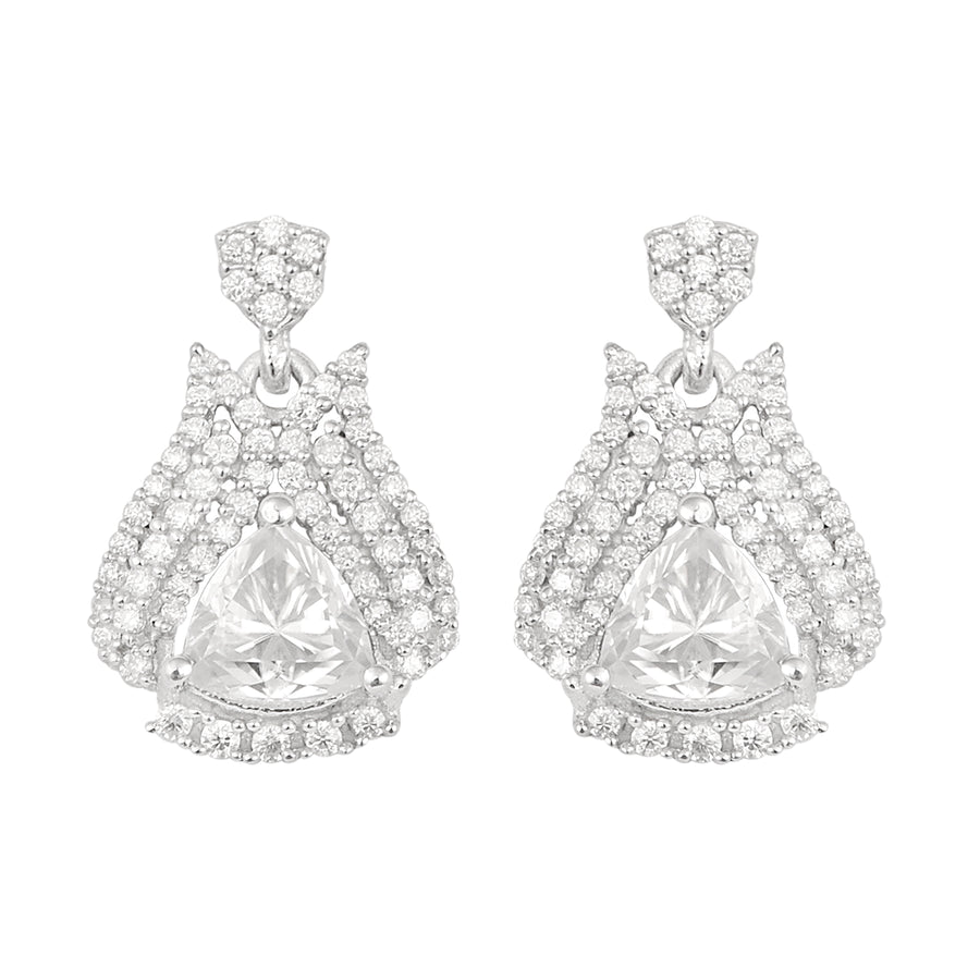 Moissanite Drop Layered Halo Earrings - Sterling Silver