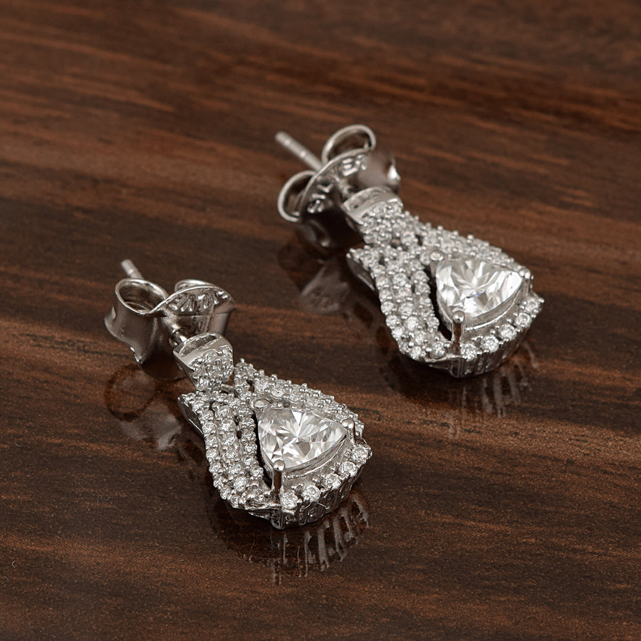 Moissanite Drop Layered Halo Earrings - Sterling Silver