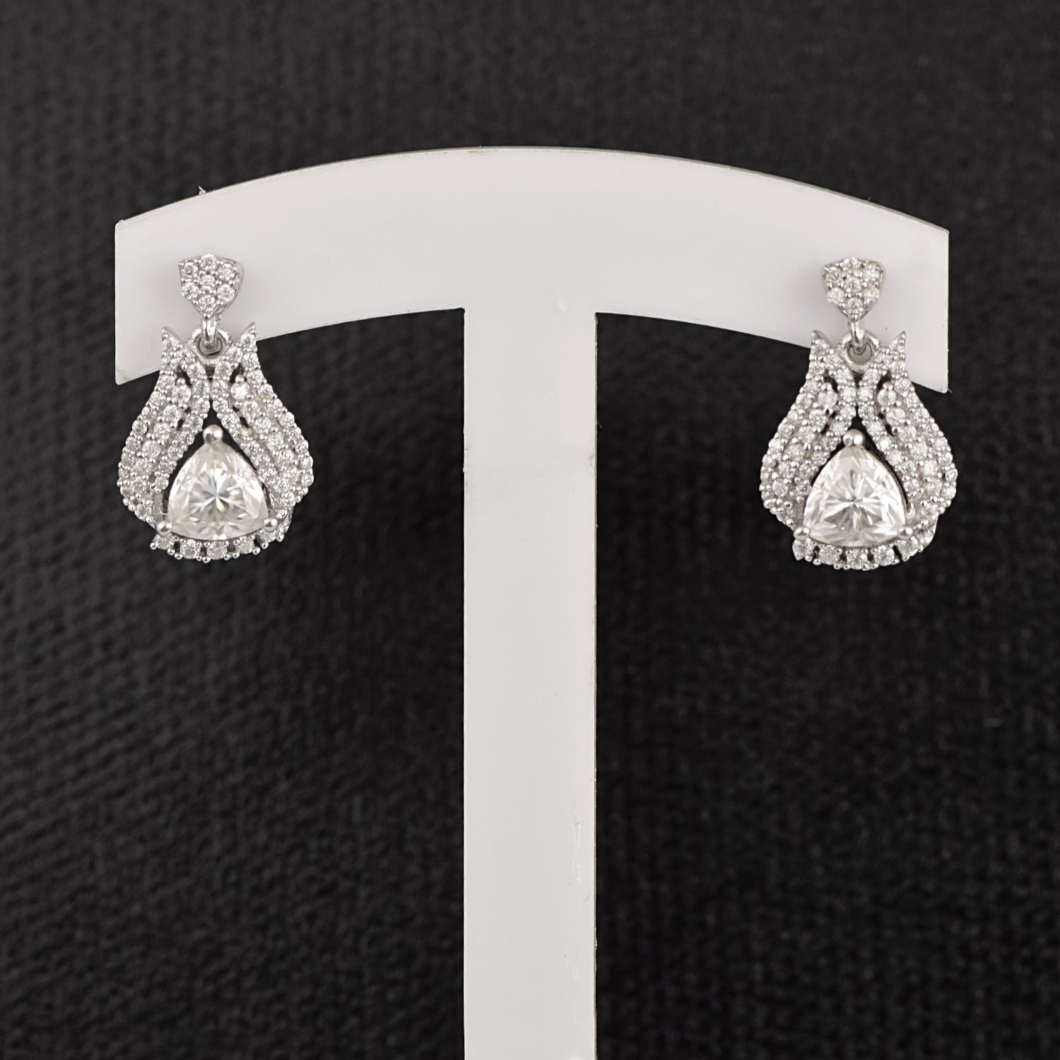 Moissanite Drop Layered Halo Earrings - Sterling Silver
