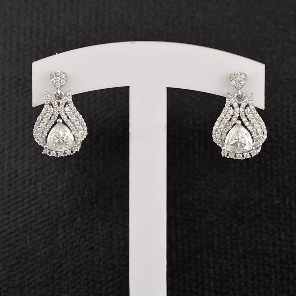 Triangle Shape Moissanite 925 Sterling Silver Designer Dangle Women Earrings