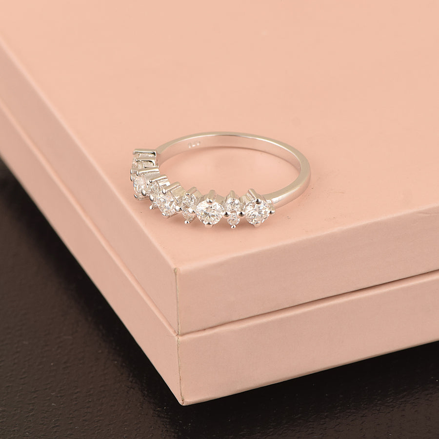 Moissanite Modern Graduated Eternity Band Ring – Sterling Silver