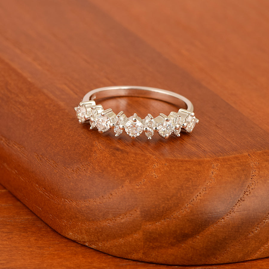 Moissanite Modern Graduated Eternity Band Ring – Sterling Silver