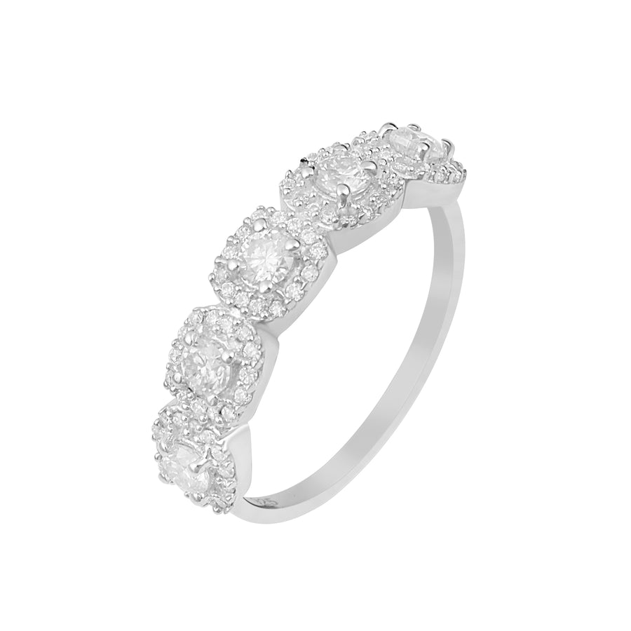 Moissanite Five Stone Cluster Band Ring – Sterling Silver