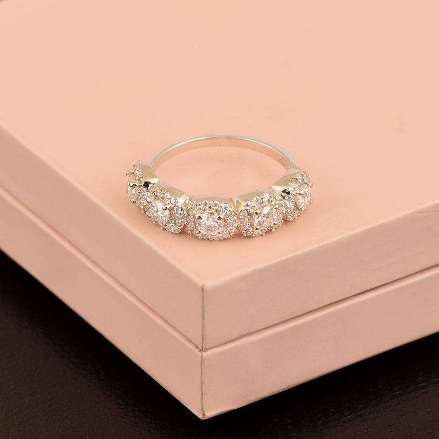 Moissanite Five Stone Cluster Band Ring – Sterling Silver