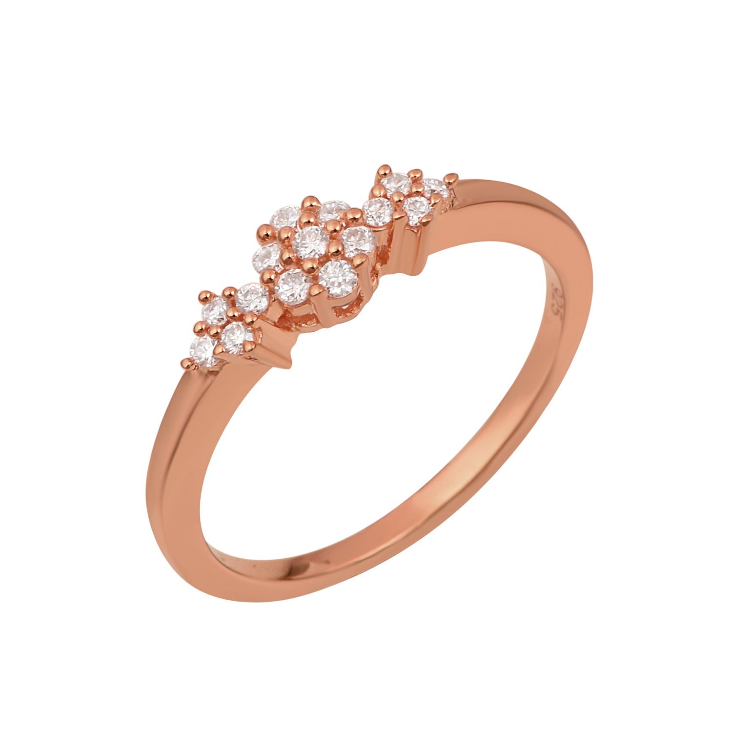 Moissanite Cluster Flower Trio Ring - Sterling Silver
