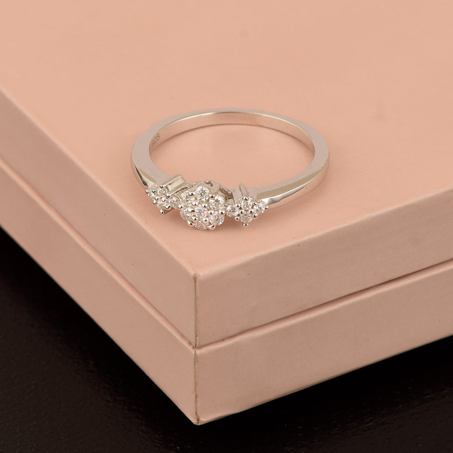 Moissanite Cluster Flower Trio Ring - Sterling Silver