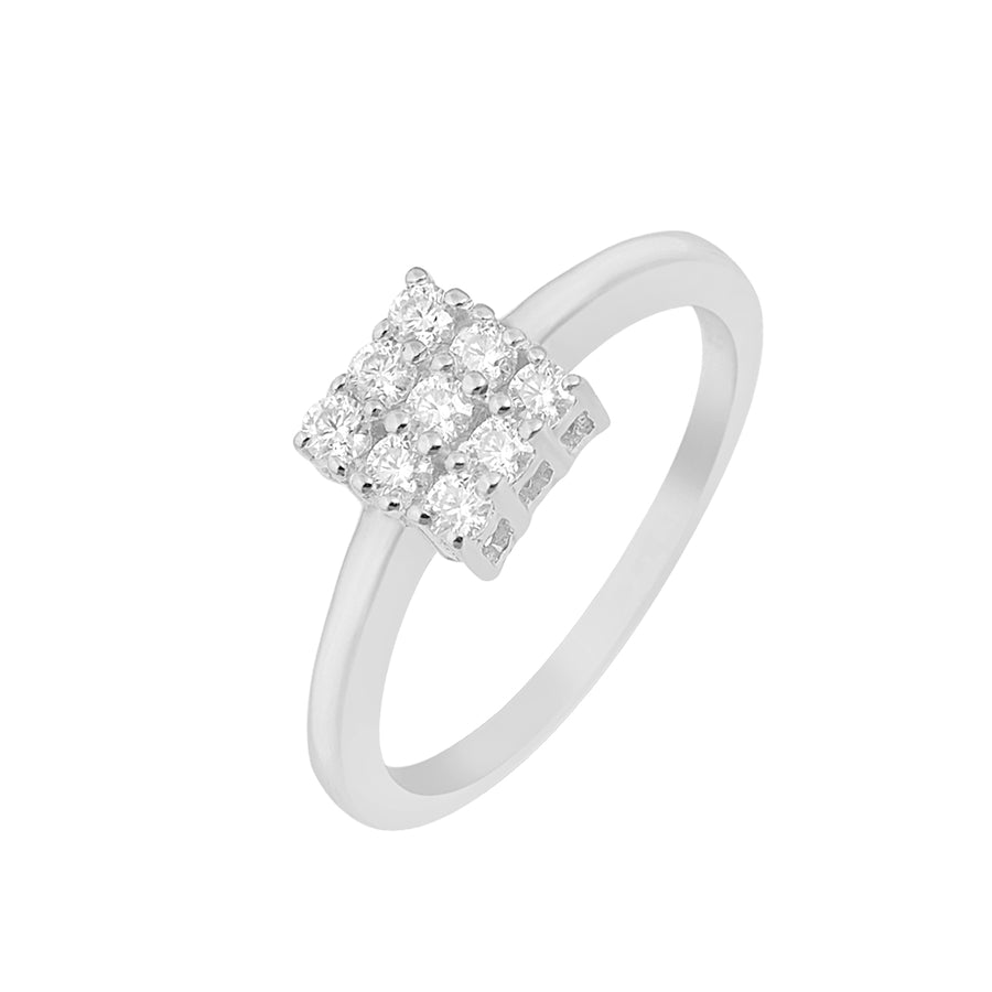 Moissanite Three-Row Geometric Cluster Ring – Sterling Silver