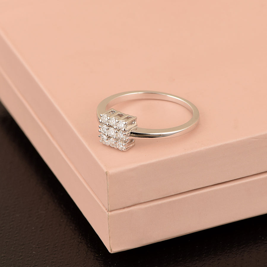 Moissanite Three-Row Geometric Cluster Ring – Sterling Silver