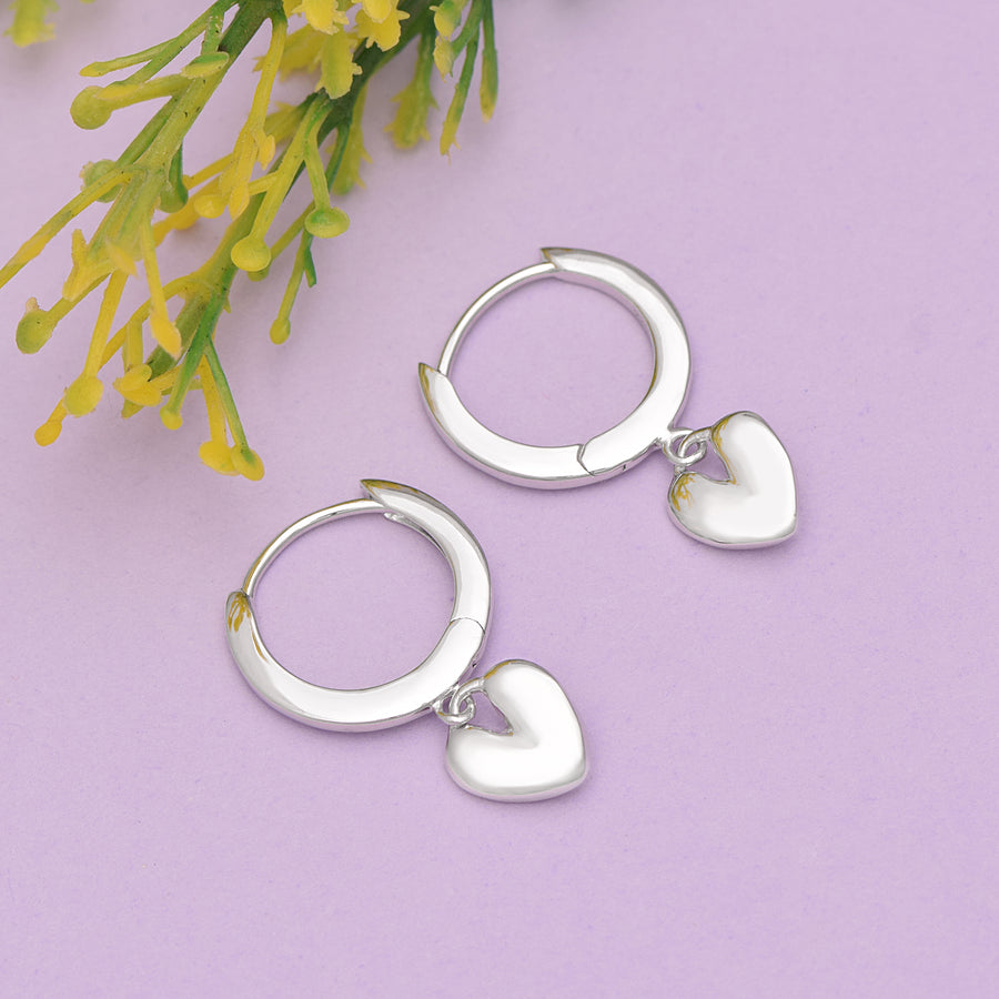 Heart Charm Hoop Earring – Sterling Silver