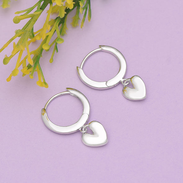 925 Sterling Silver Plated Heart Shape Dainty Huggie Hoop Earrings Simple Silver Drop Earrings For Kids Jewelry