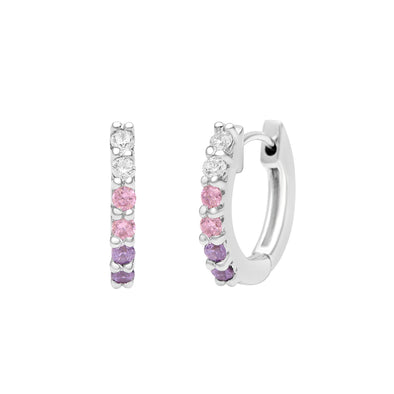 925 Sterling Silver Tiny Purple Pink Cubic Zirconia Small Huggie Hoop Earrings Tiny Elegant Round Jewelry For Children's