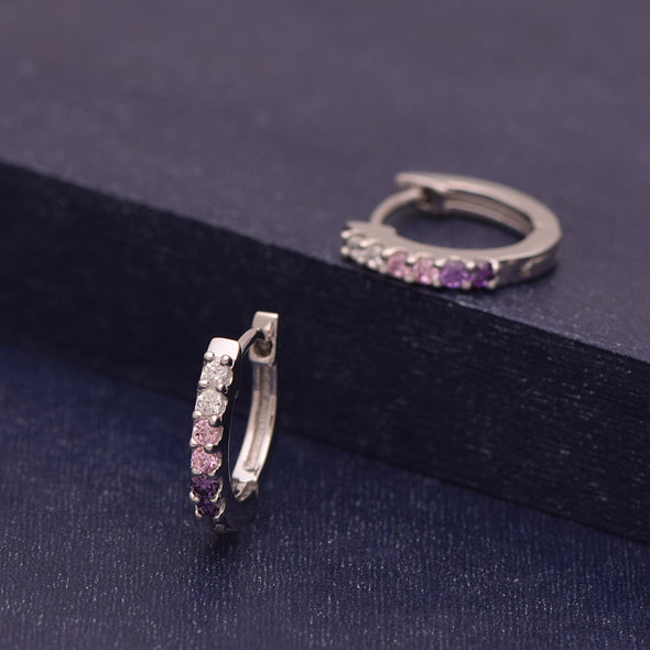 925 Sterling Silver Tiny Purple Pink Cubic Zirconia Small Huggie Hoop Earrings Tiny Elegant Round Jewelry For Children's