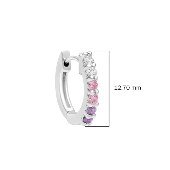 925 Sterling Silver Tiny Purple Pink Cubic Zirconia Small Huggie Hoop Earrings Tiny Elegant Round Jewelry For Children's