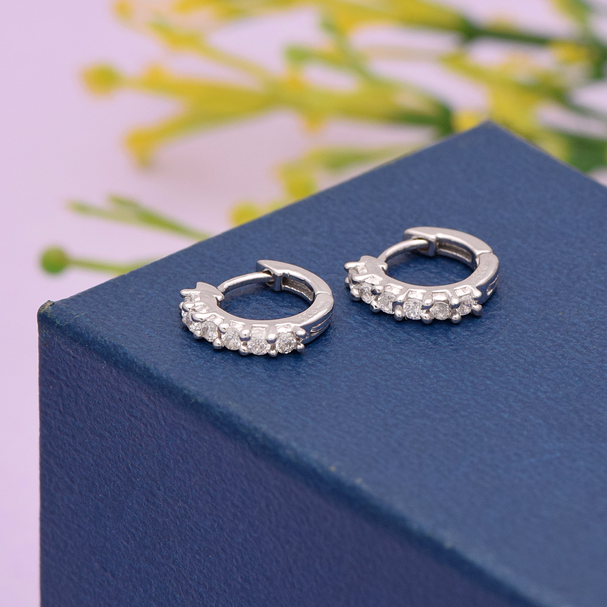 White CZ Round Hoop Earring – Sterling Silver