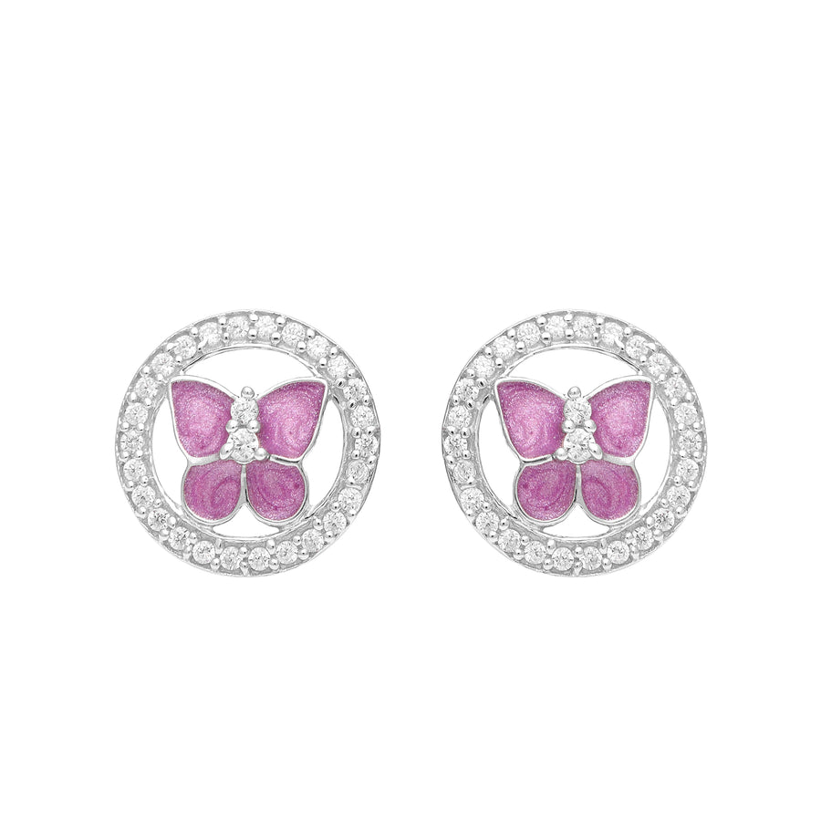Pink Enamel Butterfly Stud Earring – Sterling Silver