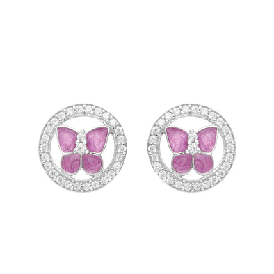 Round White Cz Starry Butterfly in Jewelled ring 925 Sterling Silver Pink Tiny Screw Back Stud Earrings For Kids Jewlery