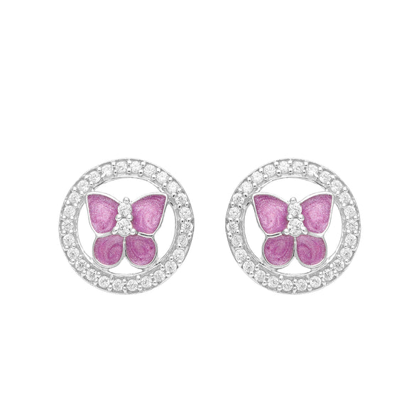 Round White Cz Starry Butterfly in Jewelled ring 925 Sterling Silver Pink Tiny Screw Back Stud Earrings For Kids Jewlery