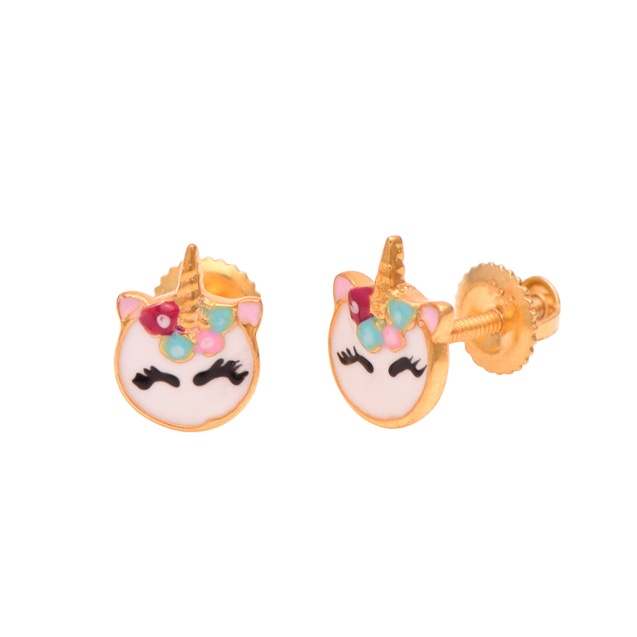Unicorn Design Enamel Stud Earring – Sterling Silver Gold Plated