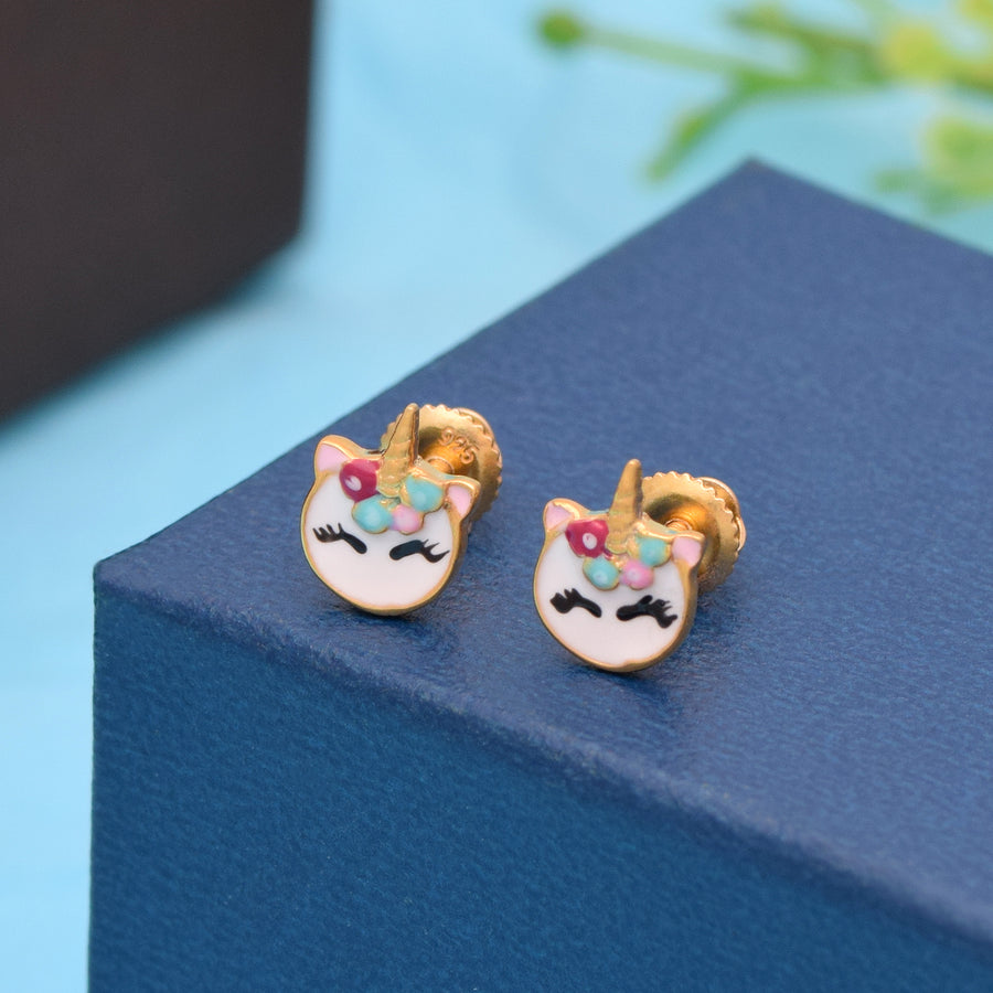 Unicorn Design Enamel Stud Earring – Sterling Silver Gold Plated
