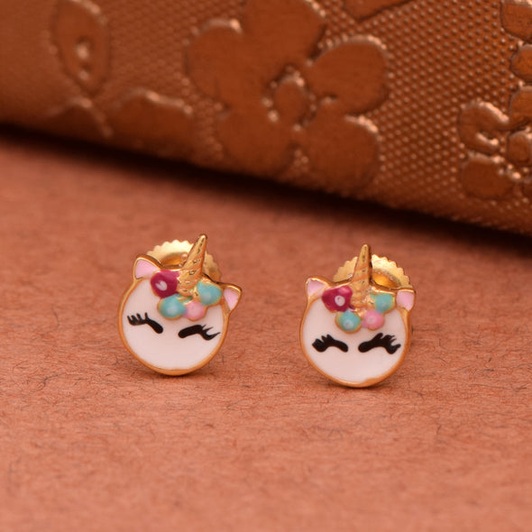 Cute Unicorn Design 925 Sterling Silver Animal-Stud Earrings with Screw Back for Girls & Children's Jewelry