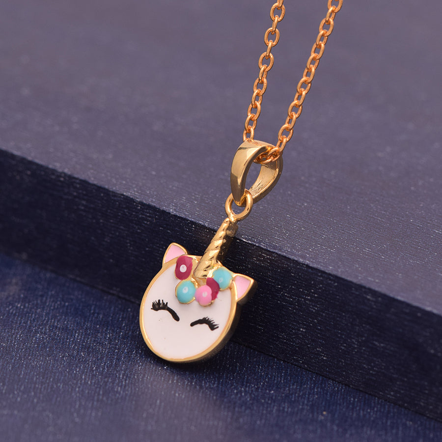 Kids Unicorn Necklace – Sterling Silver Gold Plating & Enamel