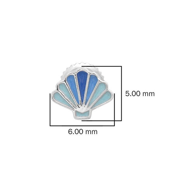 925 Sterling Silver Blue Sea Shell Cute Enamel Tiny Screw Back Stud Earrings For Kids Jewelry