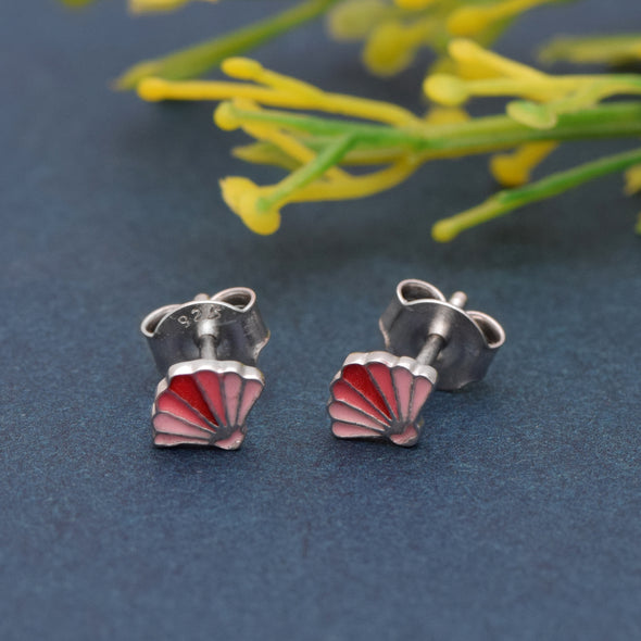 925 Sterling Silver Pink Sea Shell Cute Enamel Tiny Butterfly Back Stud Earrings For Kids Jewelry