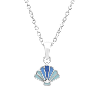 925 Sterling Silver Blue Sea Shell Cute Enamel Necklace For Kids Children's Jewelry