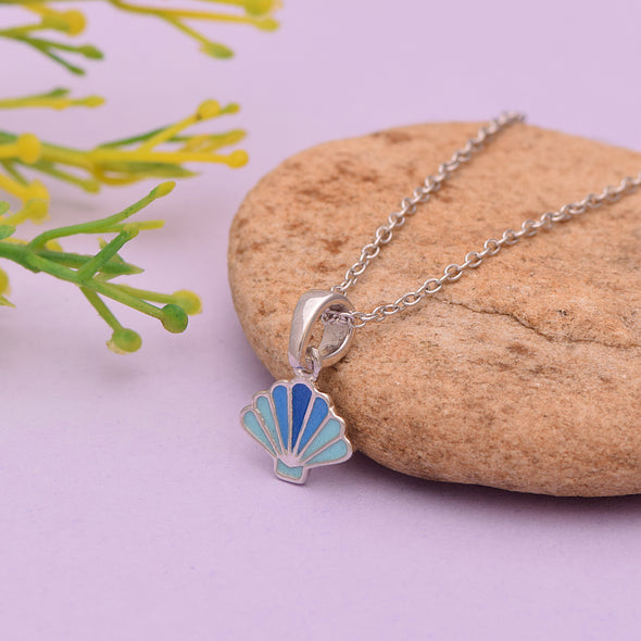 925 Sterling Silver Blue Sea Shell Cute Enamel Necklace For Kids Children's Jewelry