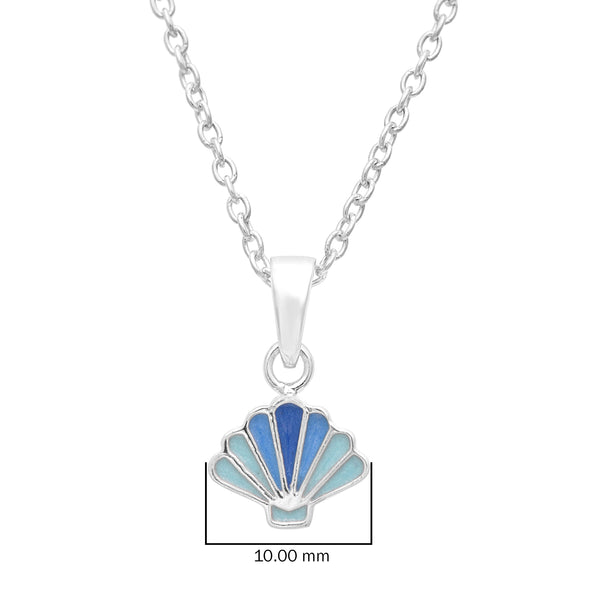 925 Sterling Silver Blue Sea Shell Cute Enamel Necklace For Kids Children's Jewelry