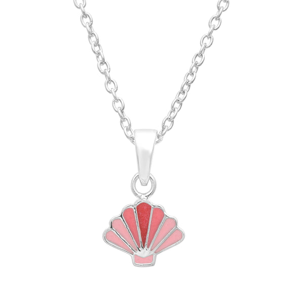 925 Sterling Silver Pink Sea Shell Cute Enamel Necklace For Kids Children's Jewelry