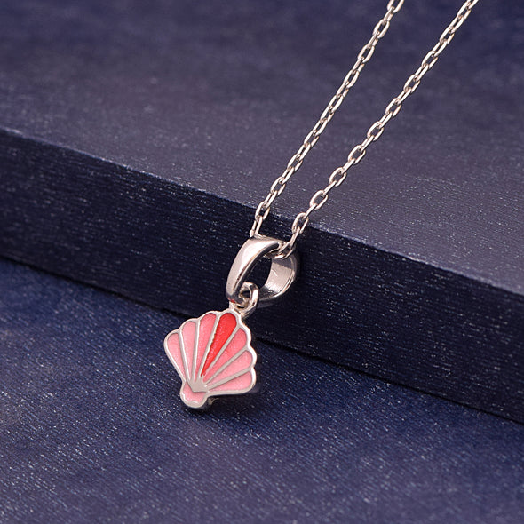 925 Sterling Silver Pink Sea Shell Cute Enamel Necklace For Kids Children's Jewelry