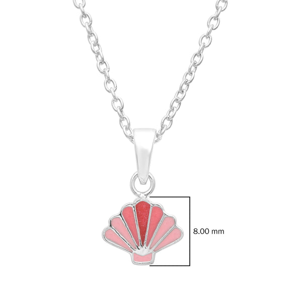 925 Sterling Silver Pink Sea Shell Cute Enamel Necklace For Kids Children's Jewelry