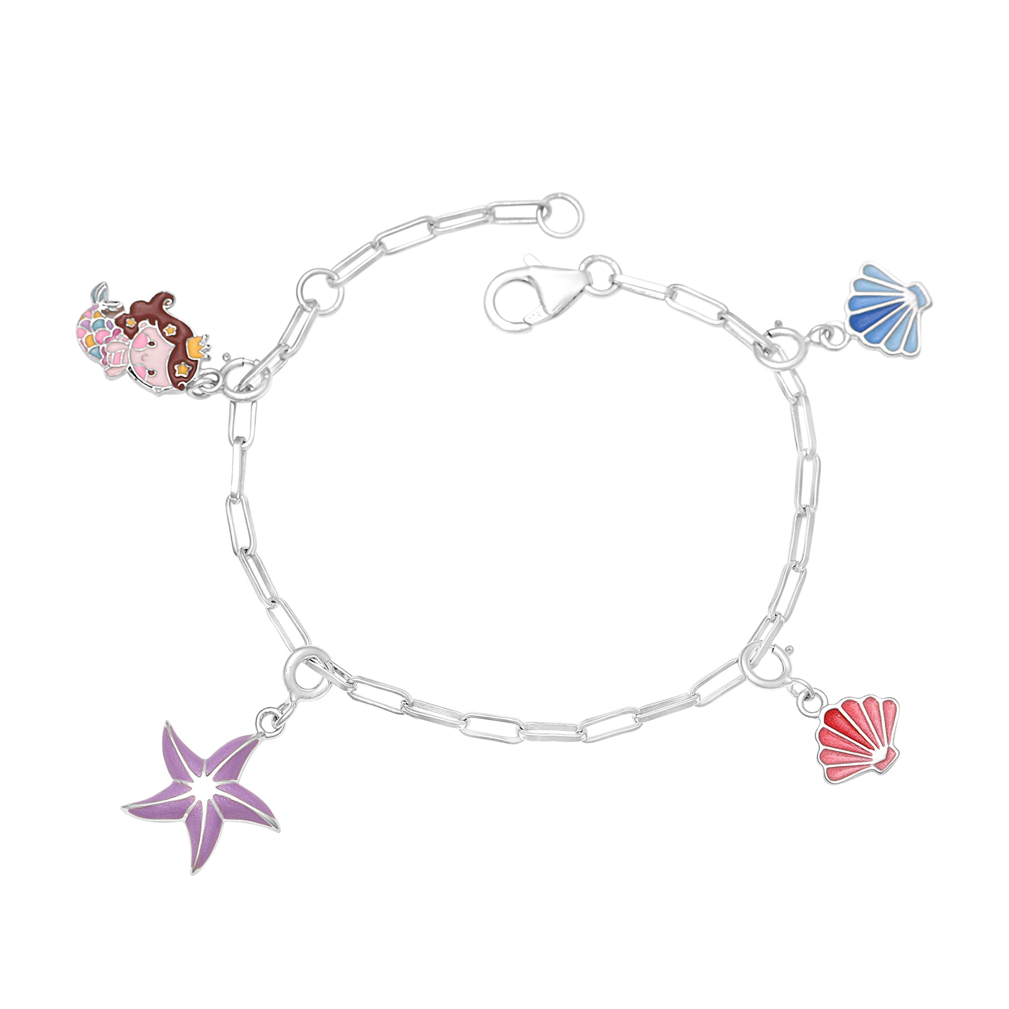 Mermaid & Seashell Charm Bracelet – Sterling Silver for Kids