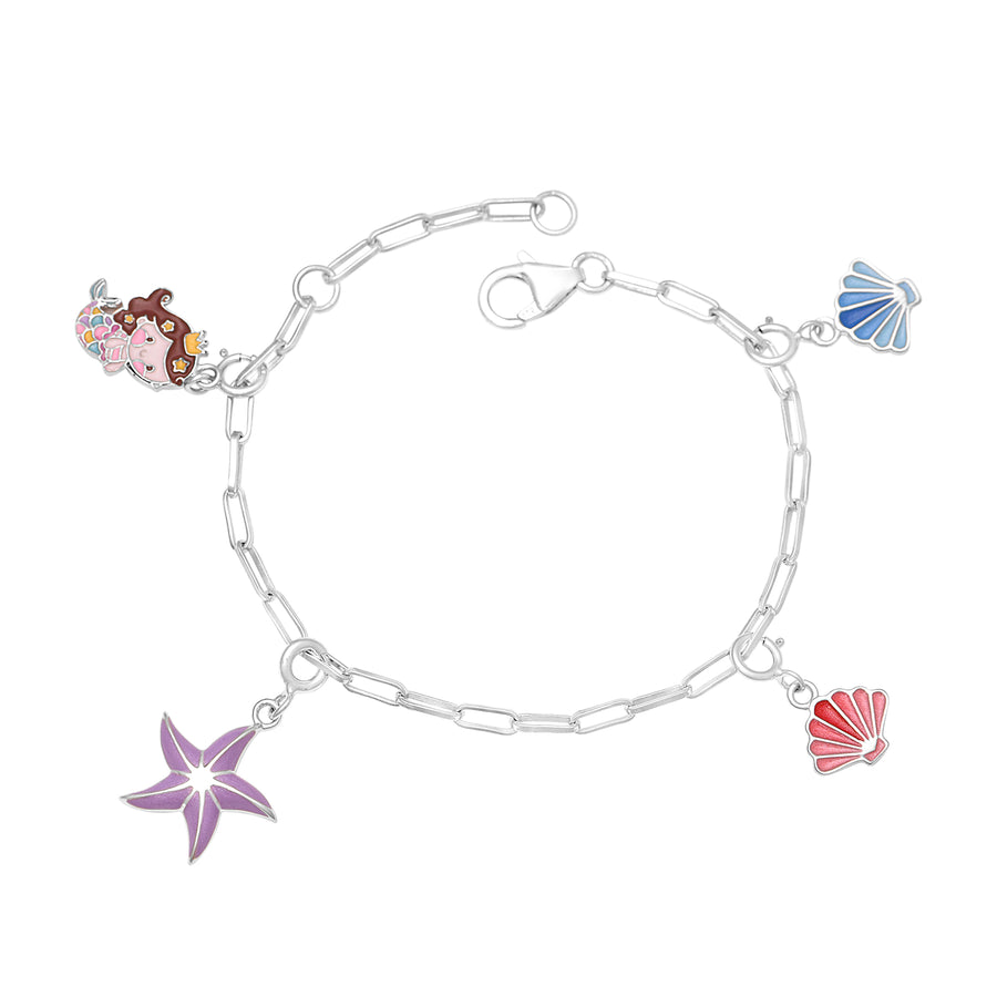 Mermaid & Seashell Charm Bracelet – Sterling Silver for Kids