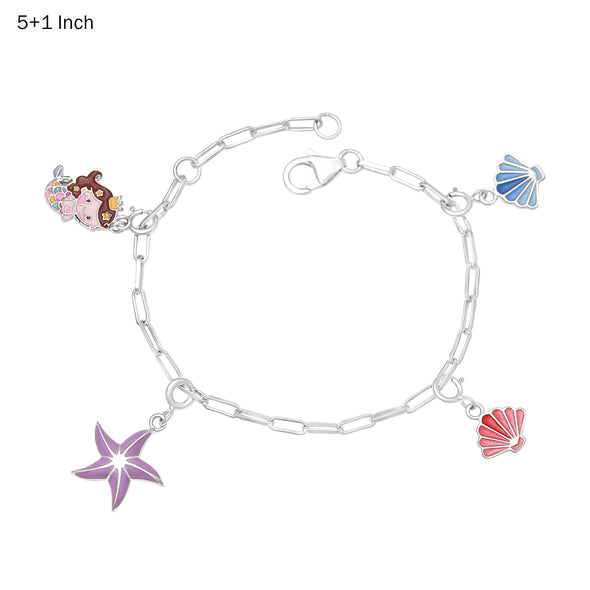 925 Sterling Silver Delicate Silver Cute Mermaid Princess With Star fish Blue Pink Shell Charm Bracelet For Kids Jewelry