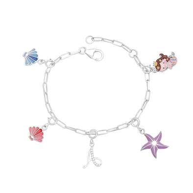 925 Sterling Silver Delicate Silver Cute Mermaid Princess With Star fish Blue Pink Shell Alphabet Charm Bracelet For Kids Jewelry