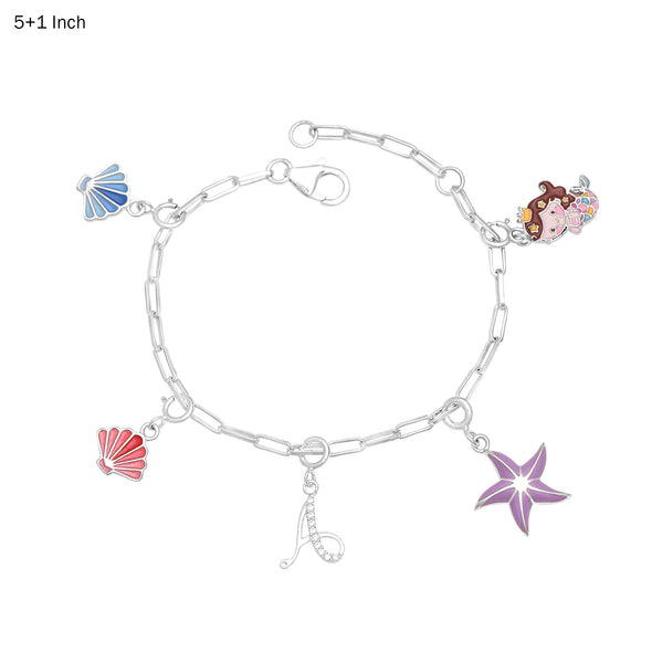 925 Sterling Silver Delicate Silver Cute Mermaid Princess With Star fish Blue Pink Shell Alphabet Charm Bracelet For Kids Jewelry