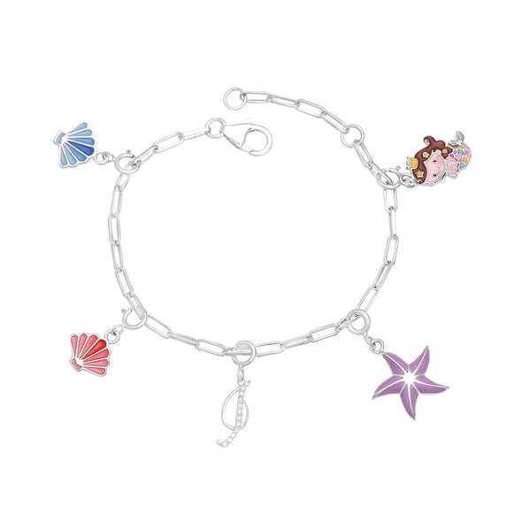 925 Sterling Silver Delicate Silver Cute Mermaid Princess With Star fish Blue Pink Shell Alphabet Charm Bracelet For Kids Jewelry