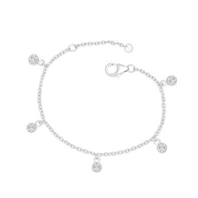 925 Sterling Silver Bezel Set Five Stone Round Cubic Zirconia Charm Bracelet For Little Girls Jewelry