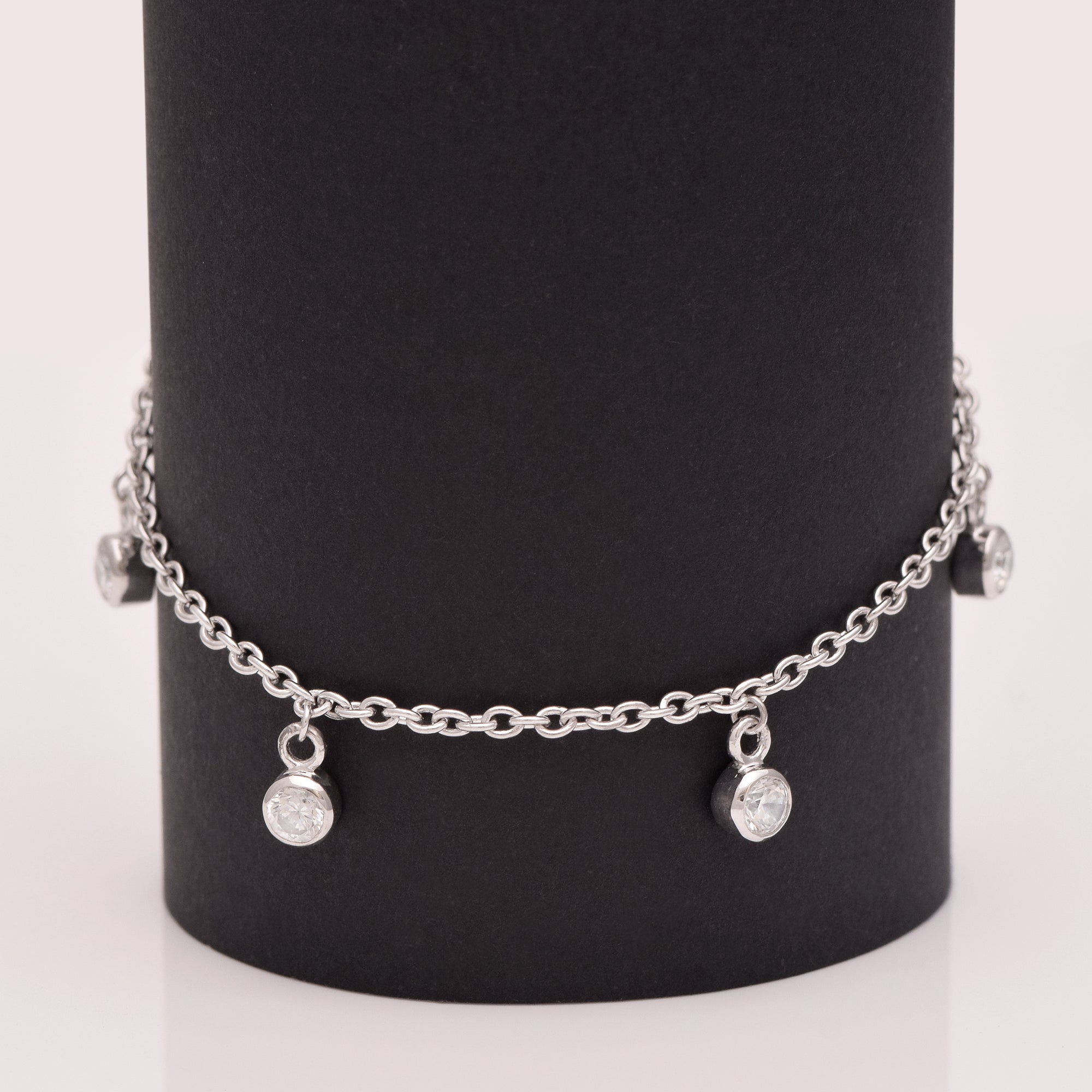 White Topaz 5 Round Charm Bracelet – Sterling Silver For Kids