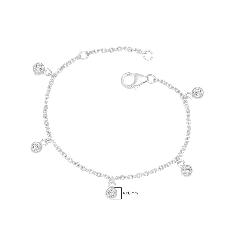 White Topaz 5 Round Charm Bracelet – Sterling Silver For Kids