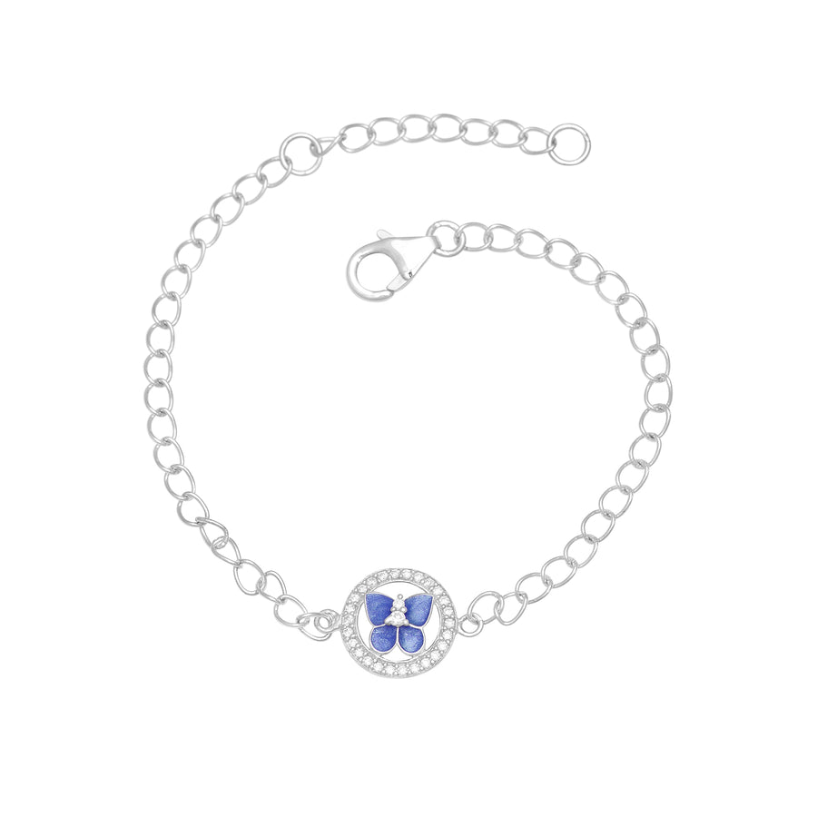 Blue Enamel Butterfly Charm Bracelet - Sterling Silver