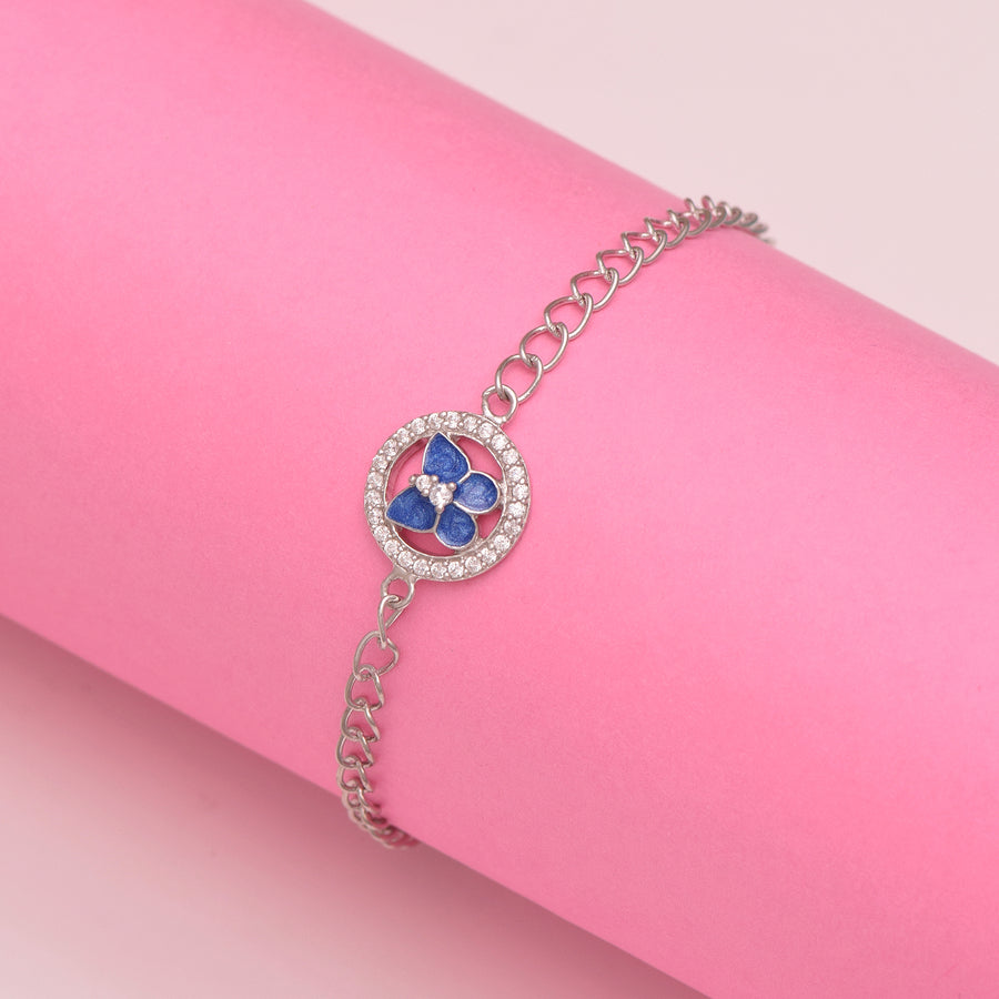 Blue Enamel Butterfly Charm Bracelet - Sterling Silver