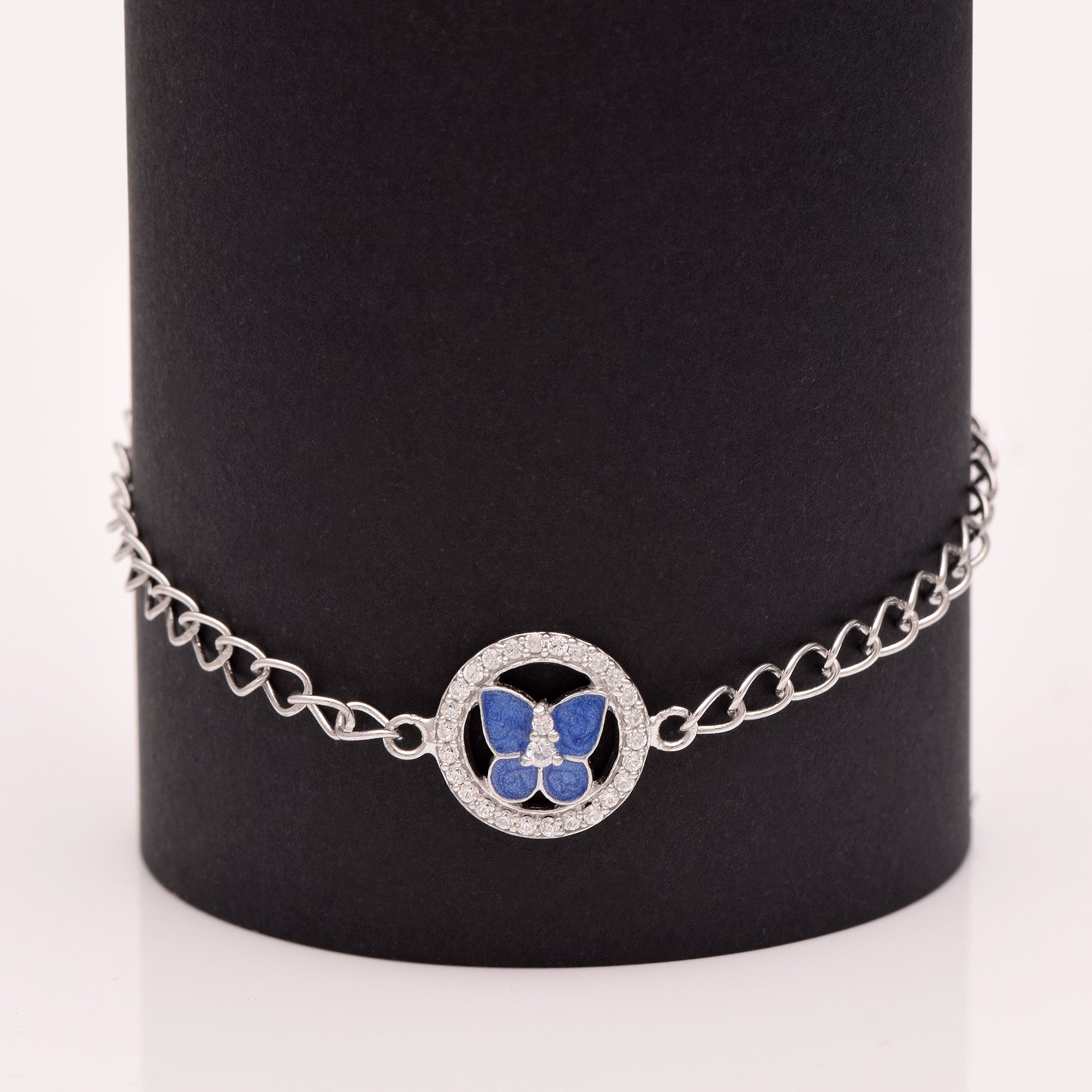 Blue Enamel Butterfly Charm Bracelet - Sterling Silver