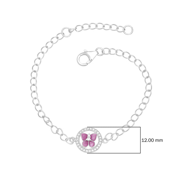 Minimalist Cubic Zirconia Pink Butterfly Round Circle 925 Sterling Silver Adjustable Charm Bracelet For Kids Jewelry