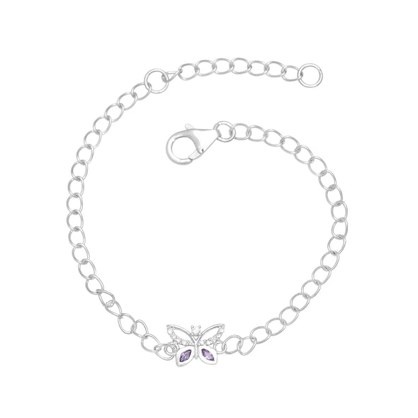 925 Sterling Silver Dual Stone Bezel Set Marquise Blue Tanzanite Butterfly Design Bracelet For Little Girls