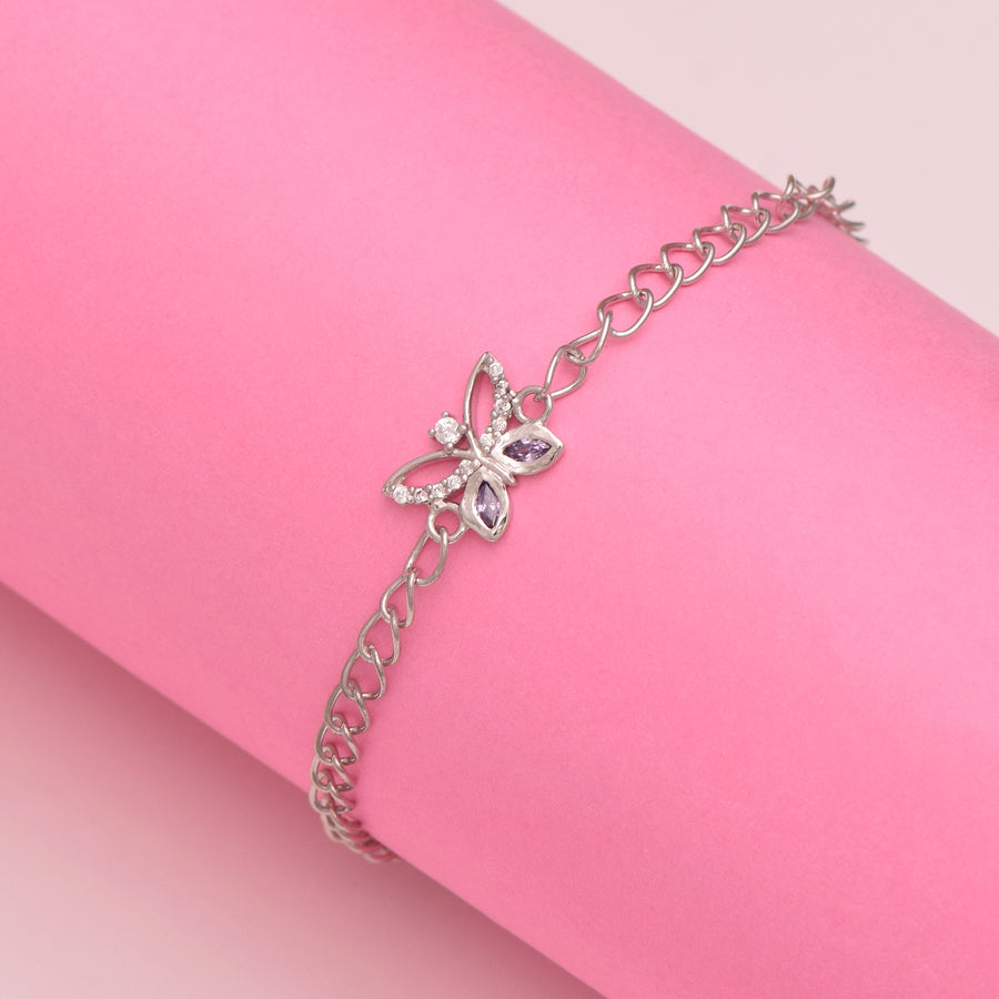 Amethyst Marquise Butterfly Charm Bracelet – Sterling Silver